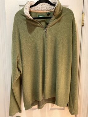 Orvis Olive Green Sherpa Lined Quarter Zip Fleece Pullover Size: XXL Pre Owned